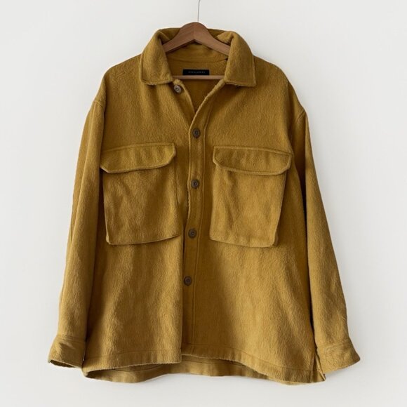 Allsaints Distressed Look Shirt Overshirt Shaket Yellow Mens M-L Autumn Preppy - Picture 1 of 15